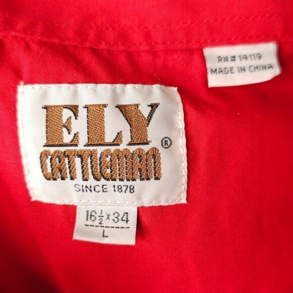 Vintage Ely Cattleman Western Shirt Mens Size Large Red Cowboy Pearl Snap Button - Picture 4 of 5